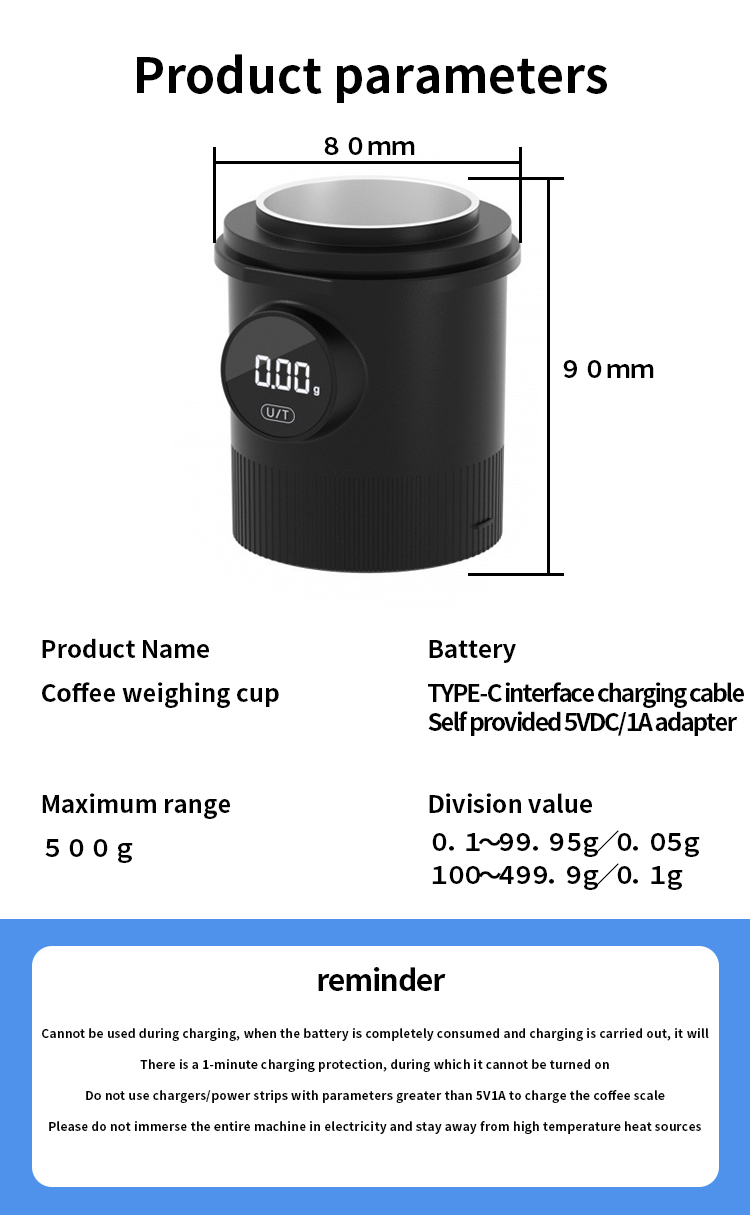 LED Touch Panel Lithium Coffee Powder Filling Kitchen Digital Coffee Scale