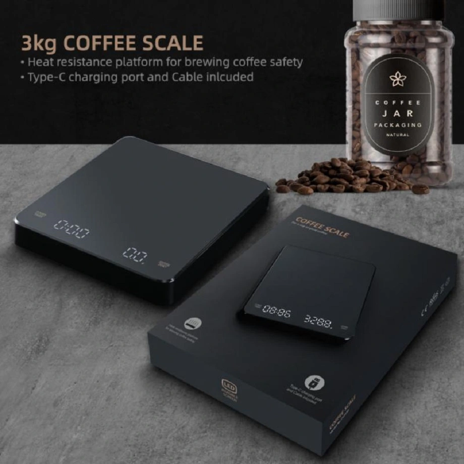 Super Thin Digital Coffee Scale with Timer Smart Kitchen Weighing Scale USB 3kg 0.1g