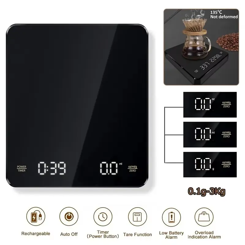 USB Digital Coffee Scale with Timing High Precision Hidden Screen Electronic Scale