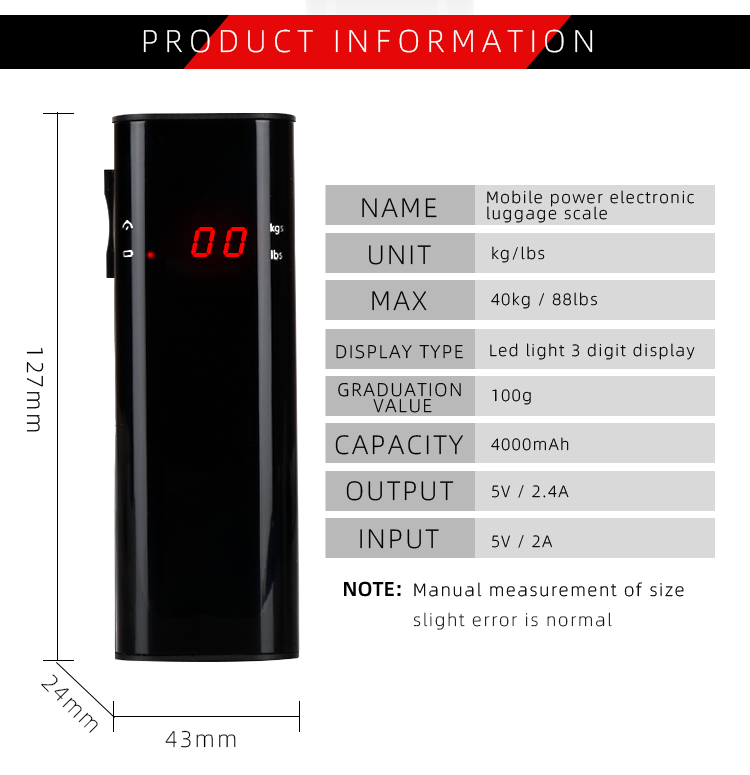 Black 2 in 1 Digital luggage scale with powerbank