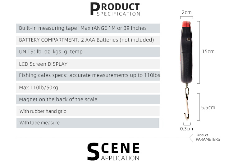 Fishing Scale with Under Hook and Tape Measure