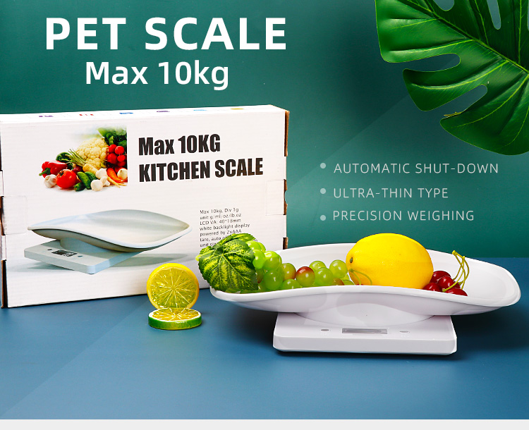 Small white pet scale for weighing vegetable fruit and pet