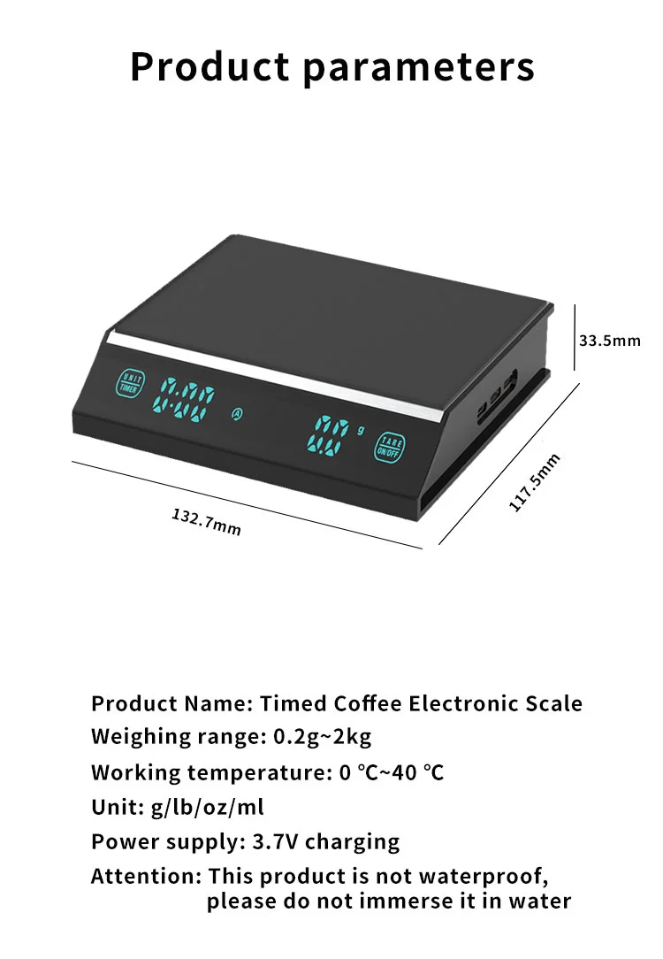Rechargeable Smart Espresso Timer Best Coffee Scale for Home Brewing