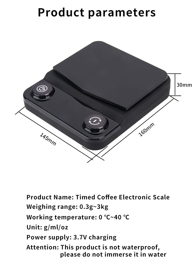 USB Digital Small 3kg Black Dosing Coffee Scale