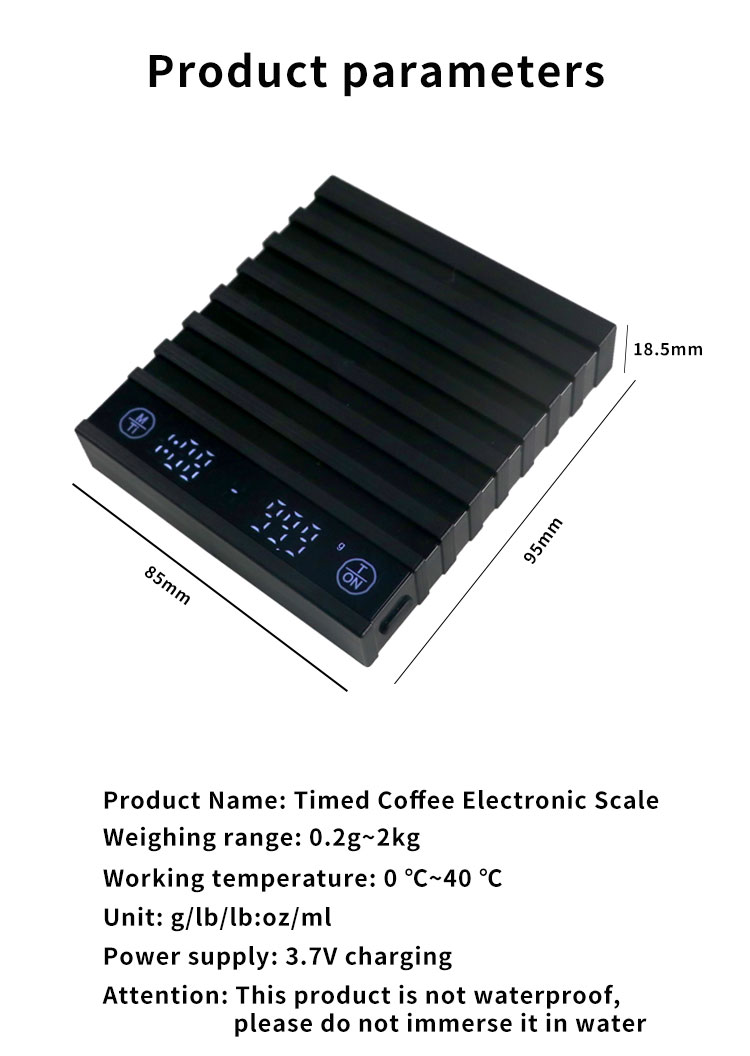 Black White LED 2kg/0.1g Mini Coffee Weighing Scale USB Charging Digital Coffee Scale