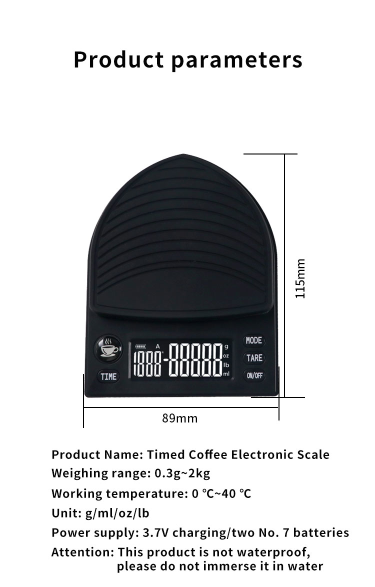 2kg 0.1g Scale Coffee Timer Digital Coffee Brewing Scale USB Small Coffee Scale