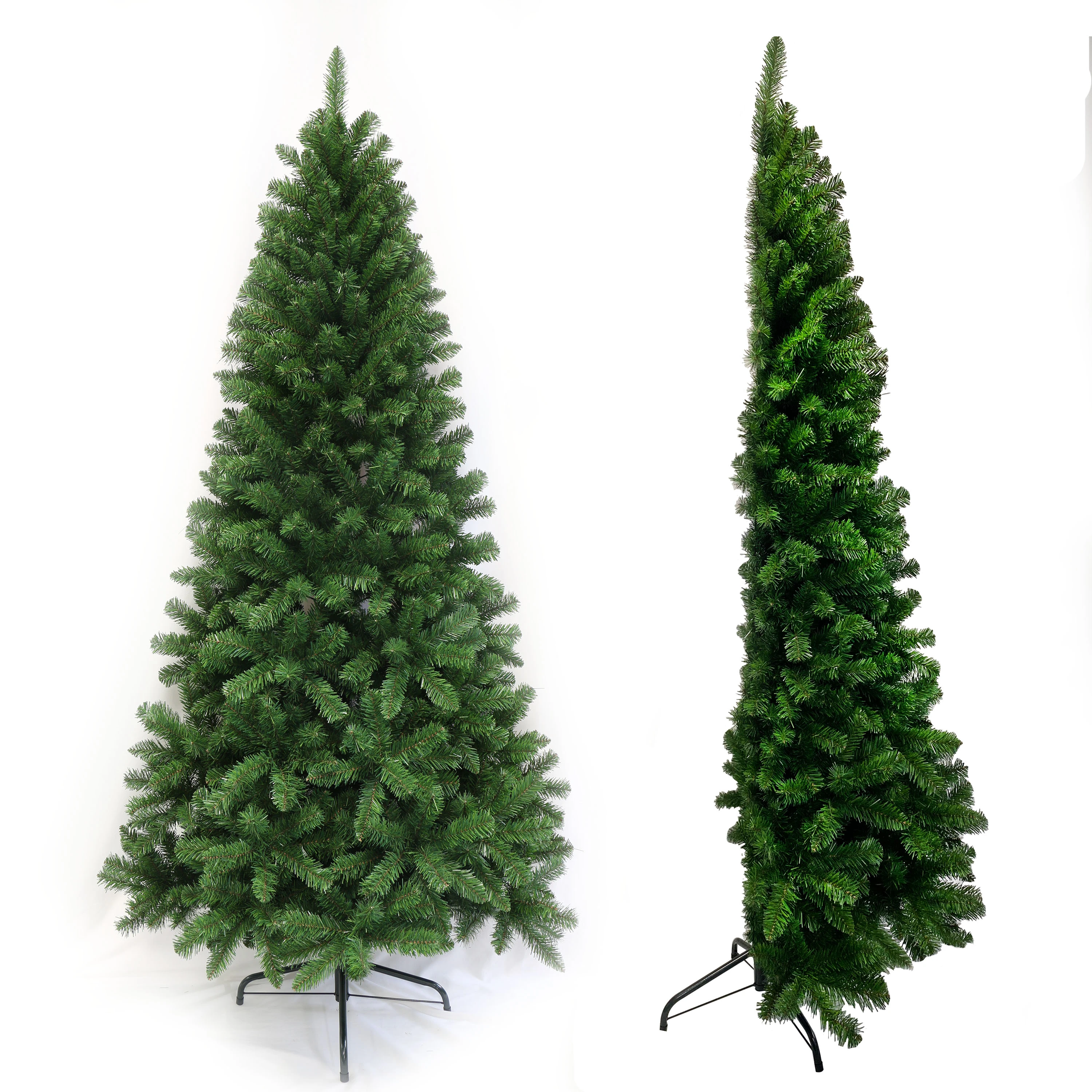 Realistische künstliche Fichten-Weihnachtsbäume im Dual-Stil, üppiges grünes PVC-Laub, robuster Metallständer, anpassbare Größen, festliche Weihnachtsdekoration für Zuhause, Party, langlebig, einfach zu montierende Weihnachtsdekoration aus Guangdong, China
