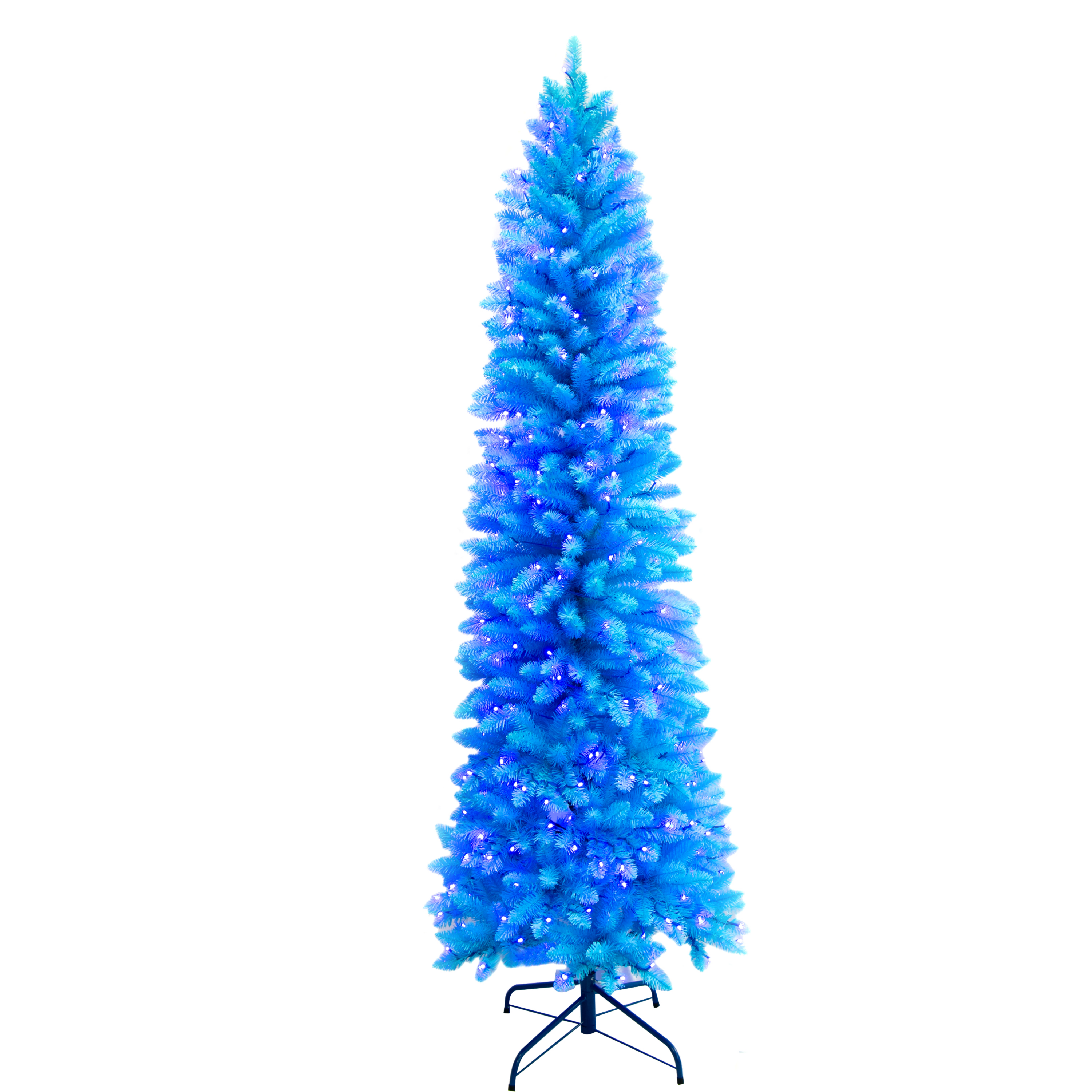 Elevate your holiday decor with the Trendy Tree 210cm Pre-lit Blue Pencil Christmas Tree. This slim, space-saving artificial tree features vibrant blue LED lights, a sturdy metal stand, and lush PVC needles. Perfect for home, office, and party Christmas displays.