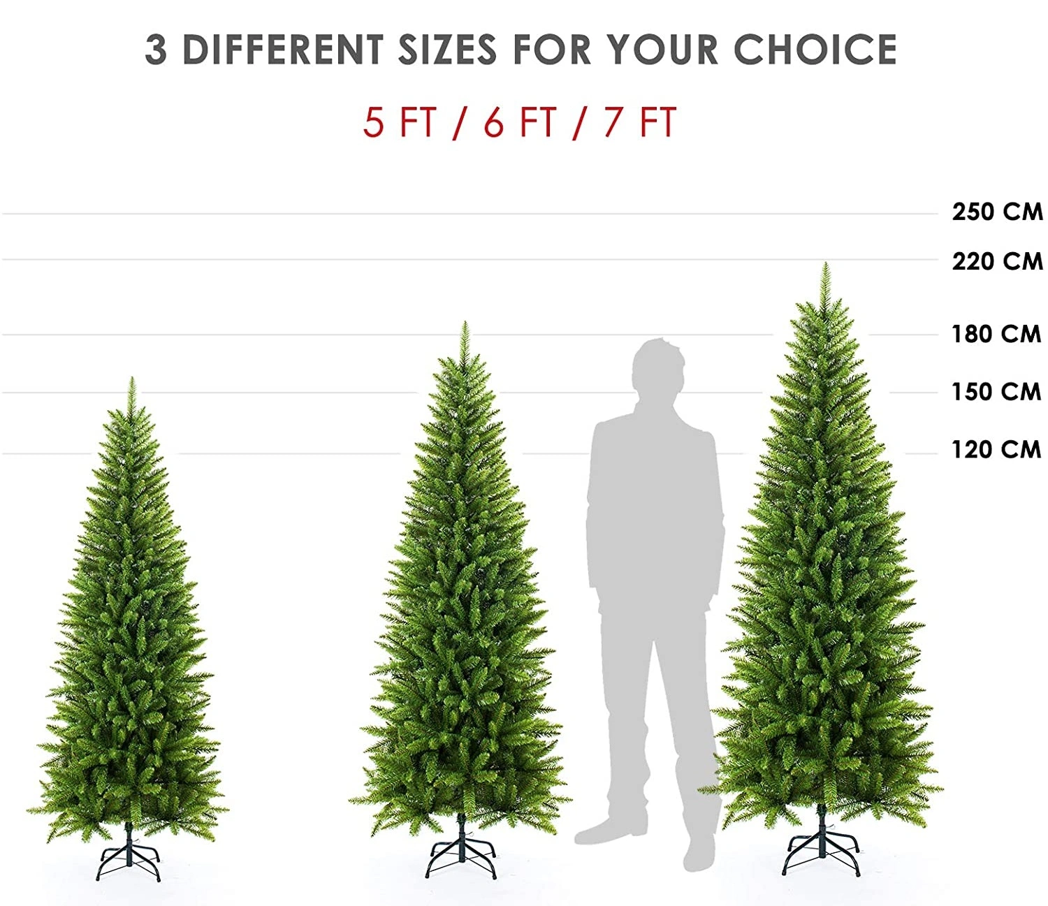 220cm Artificial Christmas Tree Lush PVC Branches, Sturdy Metal Stand. Easy-assemble hinged design, dense realistic foliage, needle-free. Durable indoor holiday decor for cozy Christmas ambiance. Perfect for festive home styling.