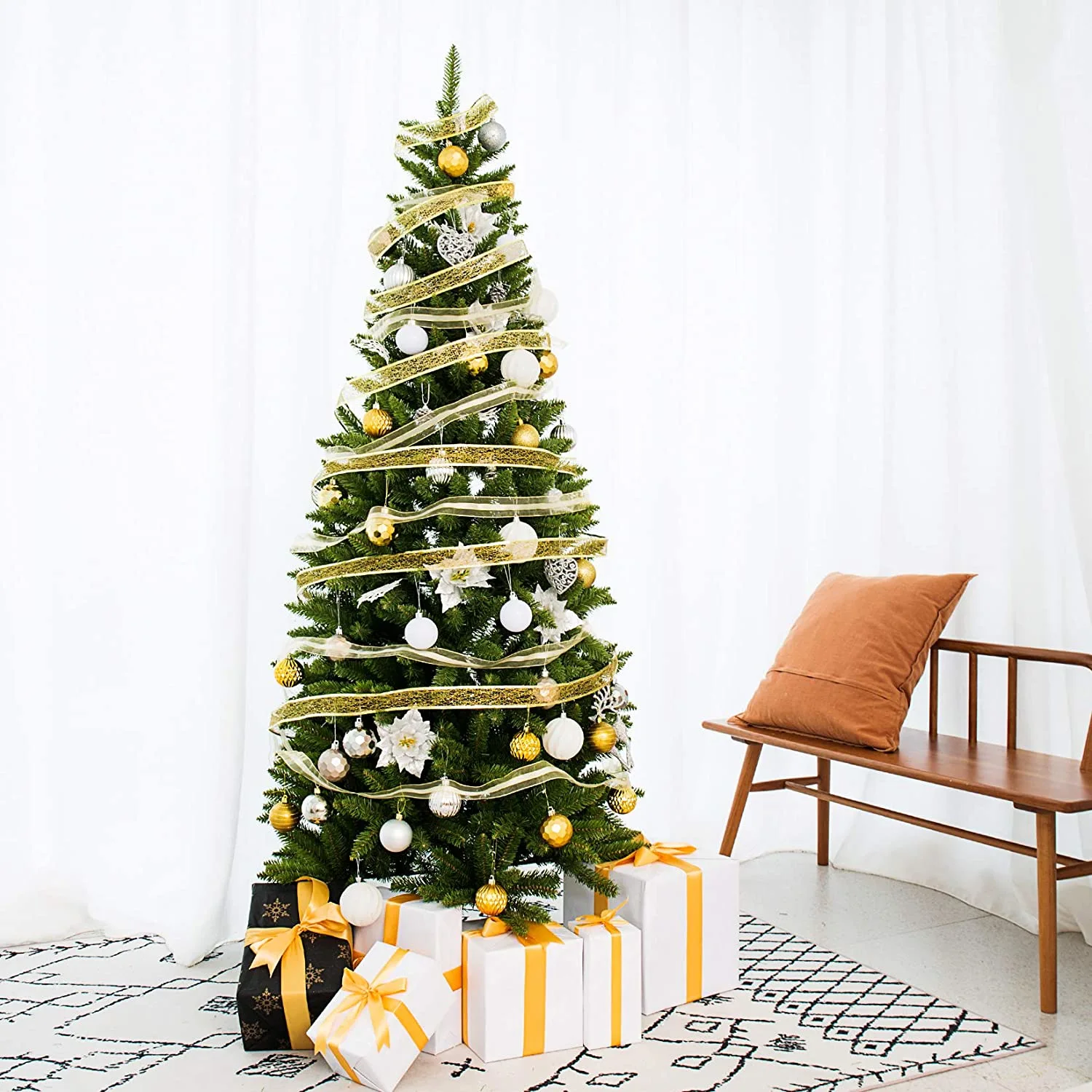 220cm Artificial Christmas Tree Lush PVC Branches, Sturdy Metal Stand. Easy-assemble hinged design, dense realistic foliage, needle-free. Durable indoor holiday decor for cozy Christmas ambiance. Perfect for festive home styling.