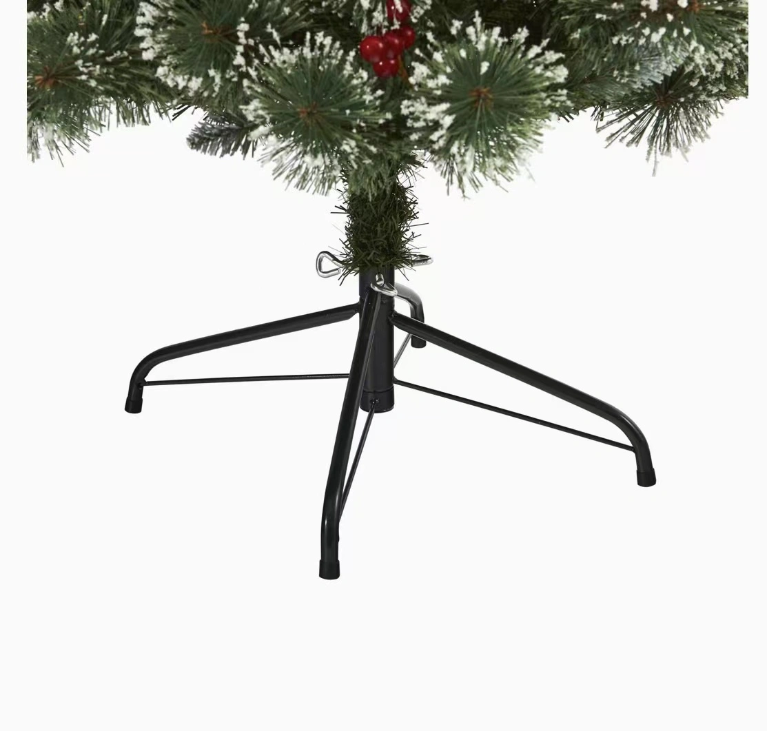180cm (6ft) Flocked Artificial Christmas Tree with PVC & Pencil Needles, Red Berries & Lights. Sturdy metal stand, lifelike snowy design—ideal for home holiday decoration. Low-maintenance, no needle cleanup. Perfect festive centerpiece for Christmas.