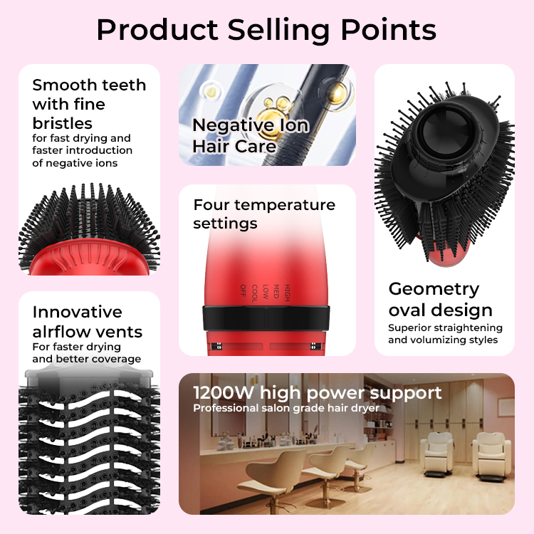 Discover our One Step Hot Air Brush designed for fast drying, volumizing, smoothing, and effortless styling. Featuring ionic technology, ceramic coating, adjustable heat settings, and frizz control for salon-quality results. OEM/ODM