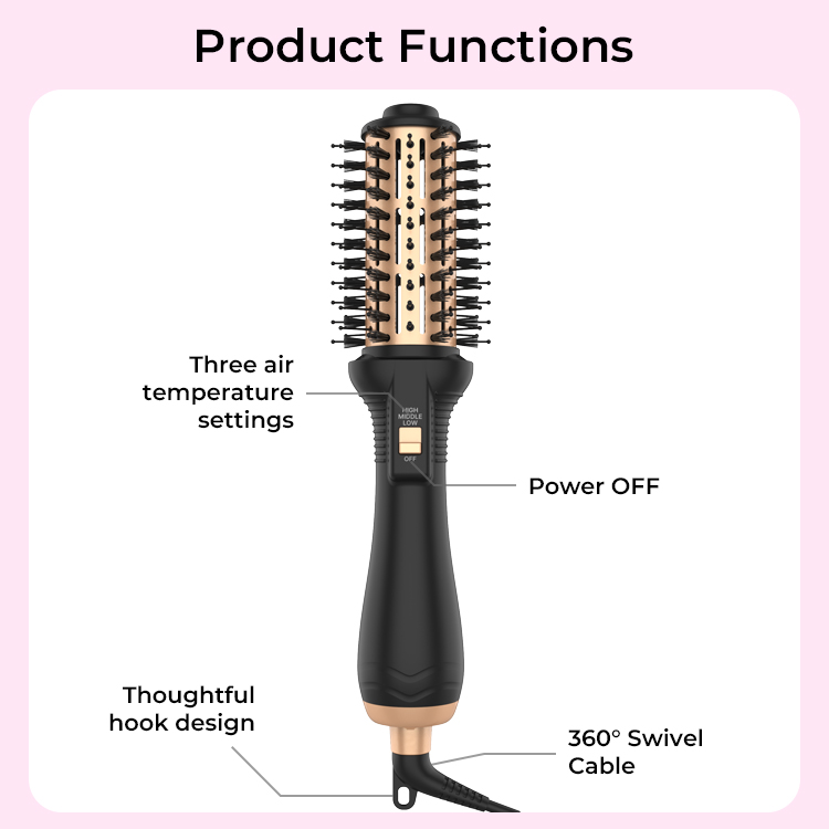 hot round brush:Achieve salon-style volume and smooth curls with a hot round brush featuring fast heating, easy styling control, and frizz reduction. Perfect for creating bouncy blowouts, waves, and shiny hairstyles for all hair types.