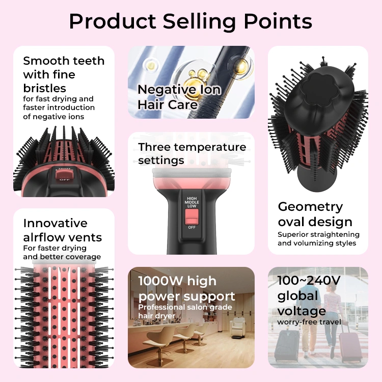 dual voltage hair dryer brush:Upgrade your styling routine with a dual voltage hair dryer brush featuring fast drying, smooth blowouts, and versatile styling. Designed for worldwide travel, this hot air brush delivers volume, shine, and frizz-free results