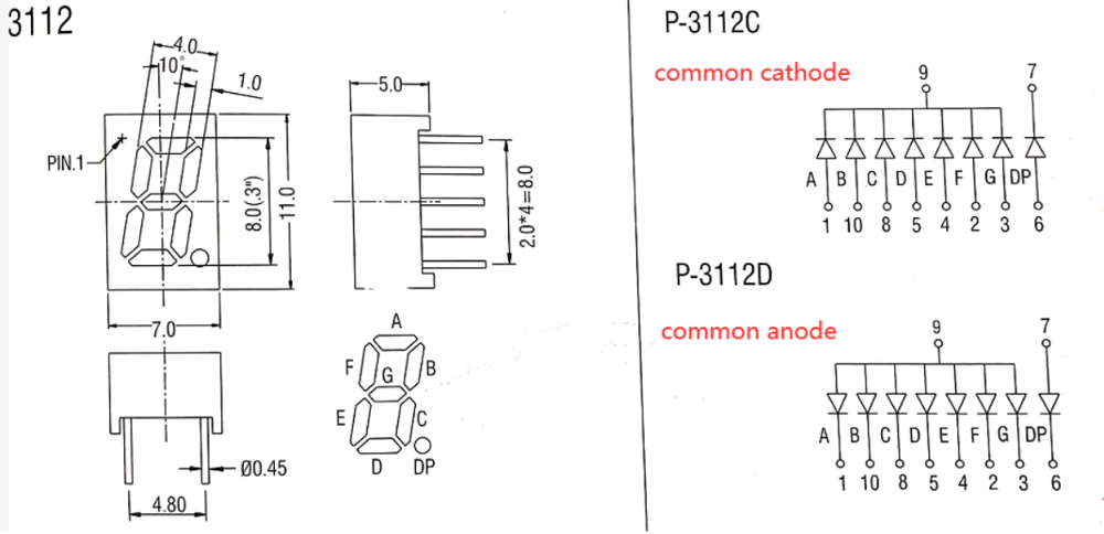 7*11mm 7 segment display