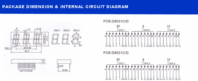 0.8 inch 3 digit 7 segment display