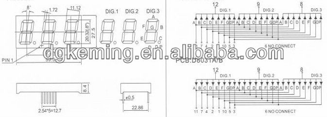China cheap price 3 digit 7 segment 0.8 blue led three seg