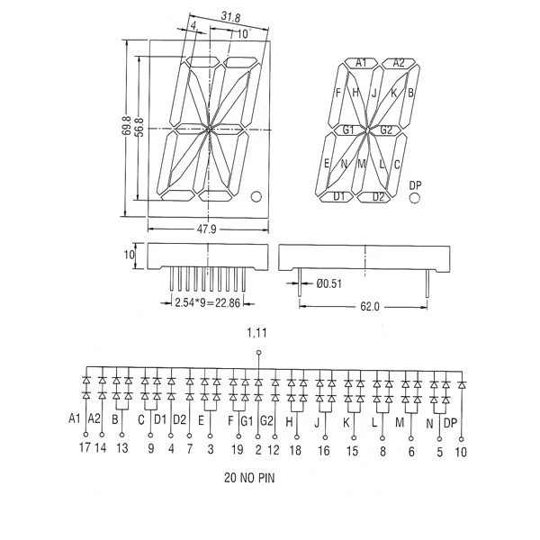Large alphanumeric display 2.3 inch 16 segment alphanumeric led display
