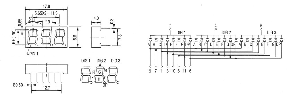 0.26 inch 3 digit 7 segment display